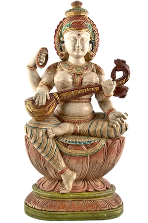 Wooden Saraswati Statue