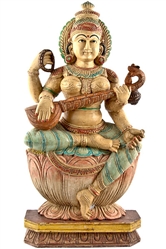 Wooden Saraswati Statue