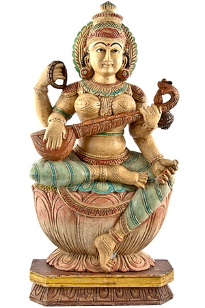 Wooden Saraswati Statue