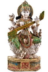 Wooden Saraswati Statue