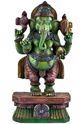 S14-41<br><br> Lord Ganesh Wooden Statue Antique - 24"H