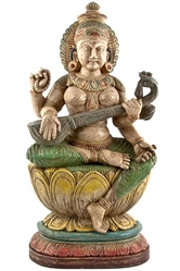 Wooden Saraswati Statue