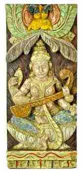 Wooden Goddess Saraswati Wall Hanging