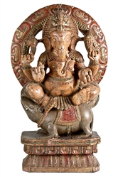 S9-3<br><br> Lord Ganesh Wooden Statue Antique - 24"H