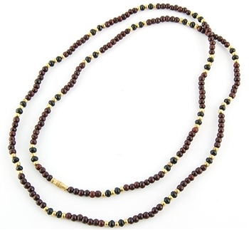 Wholesale Red Sandalwood with Black & Gold Beads Necklace