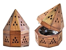 WBR103<br><br> Wooden Temple Burner for Charcoal & Cone - 3"x3"x4.5"