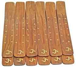 WBR12<br><br> 12 Pieces Om Wooden Incense Boat Burner - 10"L