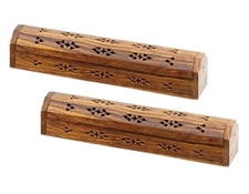 WBR26<BR><BR>2 Pieces Wooden Incense Box Burner Plain Carved 12"L