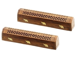 WBR27<br><br> 2 Pieces Elephant Wooden Incense Box Burner - 12"L