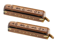 WBR28<BR><BR>2 Pieces Wooden Incense Box Burner Flower 12"L