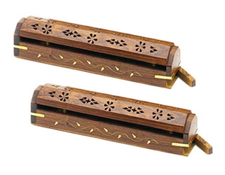 WBR28<br><br> 2 Pieces Wooden Incense Box Burner Flower 12"L