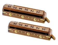 WBR34<BR><BR>2 Pieces Yin Yang Wooden Incense Box Burner - 12"L