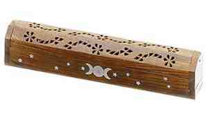 WBR70<br><br> 2 Pieces Triple Moon Wooden Incense Box Burner 12"L