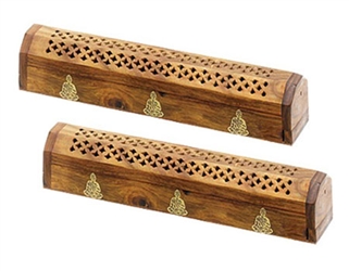 WBR71<BR><BR>2 Pieces Wooden Buddha Sticks/cone Box Burner 12"L