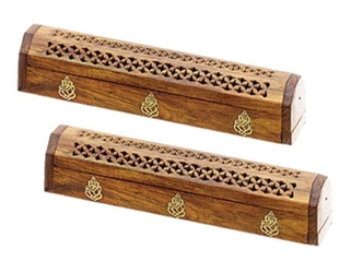 WBR72<BR><BR> 2 Pieces Wooden Ganesh Sticks/cone Box Burner 12"L
