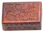 <!WBX01>Floral Carved Wooden Box - 4"x6"