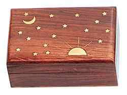 WBX50<BR><BR>Celestial Brass Inlay Wooden Box - 4" x 6"
