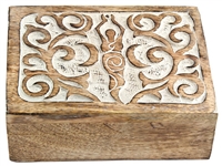 WBX82<BR><BR>Goddess of Earth Carved Wooden Box - 7"x5"