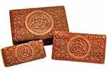 <!WBX95>Triquetra Carved Wooden Box 8"L, 6.5"L, 5.5"L (Set of 3)