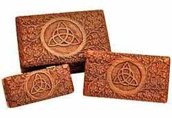 <!WBX95>Triquetra Carved Wooden Box 8"L, 6.5"L, 5.5"L (Set of 3)