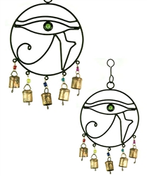 WCH105<BR><BR>2 Pieces Eye Of Horus Chime with Beads & Bells - 7.5'W, 14'H