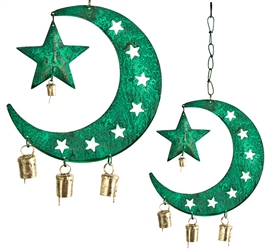 WCH11<BR><BR>4 Pieces Moon Star Chime with Bells - 8"W, 17"H