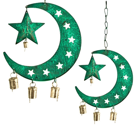 WCH11<BR><BR>4 Pieces Moon Star Chime with Bells - 8"W, 17"H