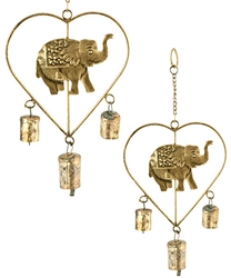 WCH124<BR><BR>4 Pieces Elephant in Heart Chime with Bells  - 5.5'W, 12'H