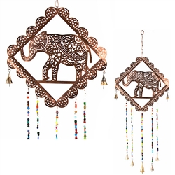 WCH16<BR><BR>2 Pieces Elephant Chime with Bells & Beads - 14"W, 37"H