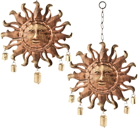 WCH40<BR><BR>2 Pieces Sun Face Chime with Bells - 12"W, 21"H