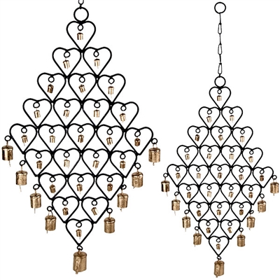 WCH43<br><br> 2 Pieces Heart Chime with 34 Bells - 12"W, 30"H