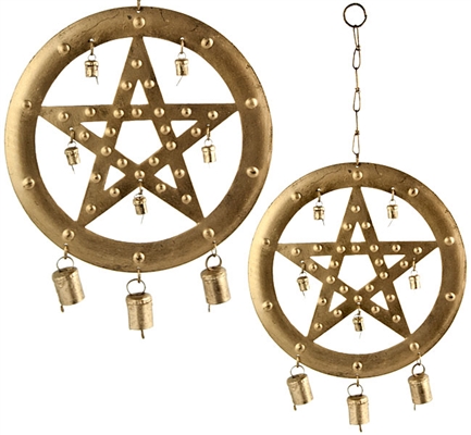 WCH49<br><br> 4 Pieces Pentacle Chime with Bells - 9.5"W, 18"H