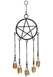 WCH57<br><br> *PENTACLE WITH/BEAD METAL WIND CHIME 18"H