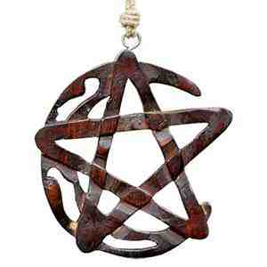 Wholesale Crescent Moon Pentacle Wooden Wall Hanging with Hemp Cord