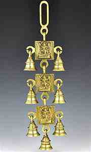 Three Goddess Kali Solid Brass Wall Hanging Chime with Seven Bells