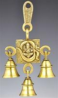 Om Symbol Ganesh Solid Brass Wall Hanging Chime with Seven Bells
