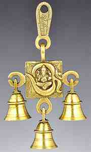 Om Symbol Ganesh Solid Brass Wall Hanging Chime with Seven Bells