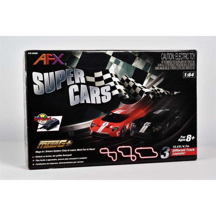 Super Cars Set;15ft Track,Mega G+ Chassis,Tri-Pack AFX22005