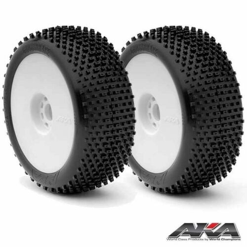 AKA 1/8 Crossbrace Soft Long Wear Pre-Mounted Tires, White EVO Wheels (2): BuggyAKA14004XRW