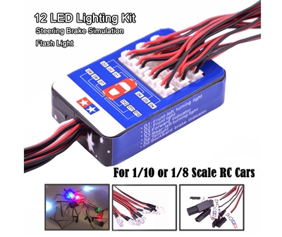 TAM 12 LED Lighting Kit, Headlights Steering Brake Simulation Flash for 1/10 or 1/8 Scale RC Cars