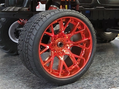 Monster Truck Road Crusher Belted tire preglued on WHD Red Chrome wheel 2pc set
