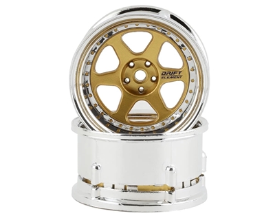 DS Racing Drift Element 6 Spoke Drift Wheels (Gold & Chrome w/Gold Rivets) (2) (Adjustable Offset) w/12mm Hex, DSC-DE-218