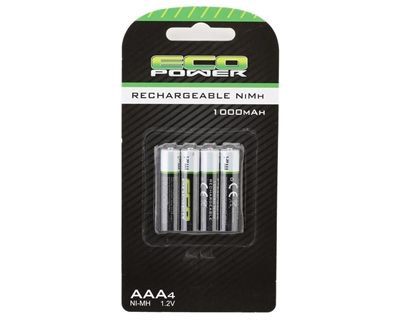 EcoPower High Power Rechargeable AAA NiMH Batteries (4) (1.2V/1000mAh) (Mini-Z) ECP-5063