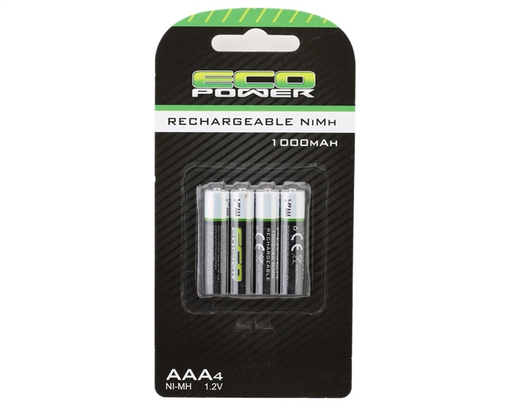 EcoPower High Power Rechargeable AAA NiMH Batteries (4) (1.2V/1000mAh) (Mini-Z) ECP-5063