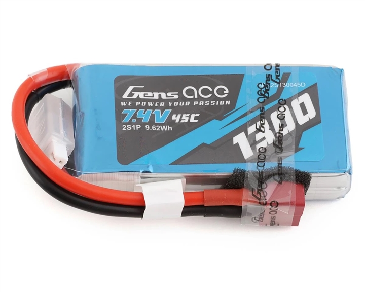 Gens Ace 2s LiPo Battery 45C (7.4V/1300mAh) w/T-Style Connector