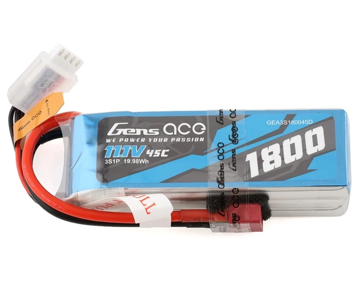Gens Ace 3S LiPo Battery 45C (11.1V/1800mAh) w/Deans - GEA3S180045D