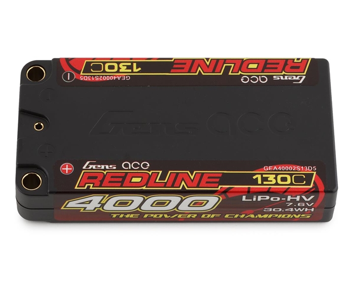 Gens Ace Redline 2S LiHV LiPo LCG Battery 130C (7.6V/4000mAh) w/5mm Bullets -GEA40002S13D5
