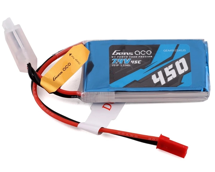 Gens Ace 2s LiPo Battery 45C (7.4V/450mAh) w/JST Connector