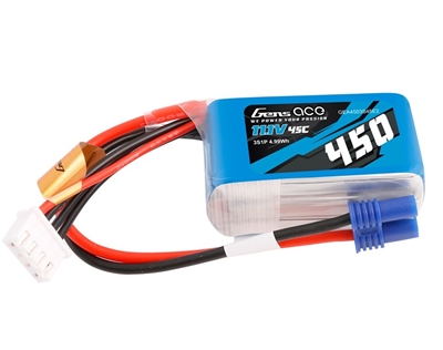 Gens Ace 3S LiPo Battery 45C (11.1V/450mAh) w/EC2 Connector