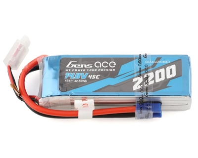 Gens Ace 4S LiPo Battery 45C (14.8V/2200mAh) w/EC3 Connector